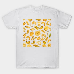 italian pasta pattern, spaghetti, penne, fusilli, rigatoni, farfalle, pasta, italy, food, italian food, background T-Shirt